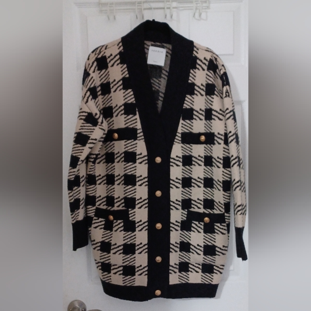 Sandro Black and Cream Patterned Knit